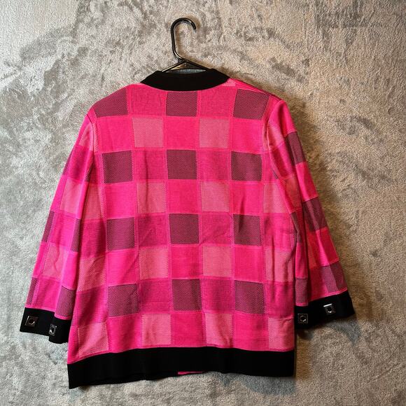 Ming Wang Hot Pink Black Color Checkered Cardigan Jacket Womens Size Large - Picture 4 of 7